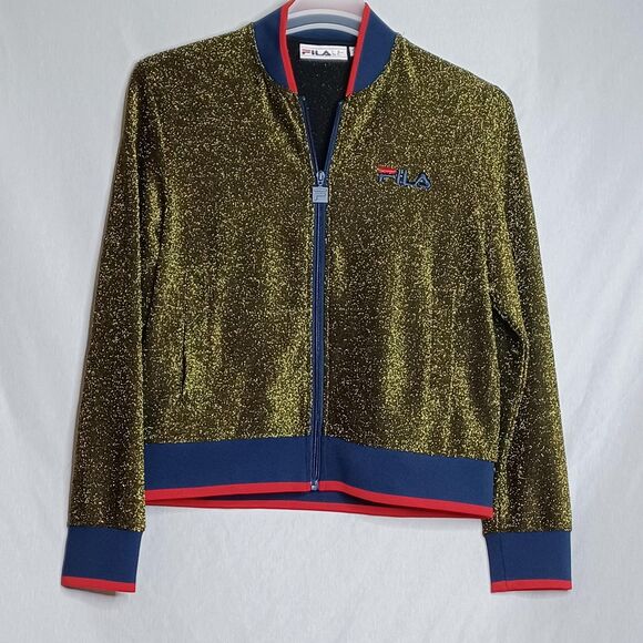 Fila Jacket Womens Small Glittery Metallic Bomber Full Zip Retro 80s Style - Picture 1 of 12